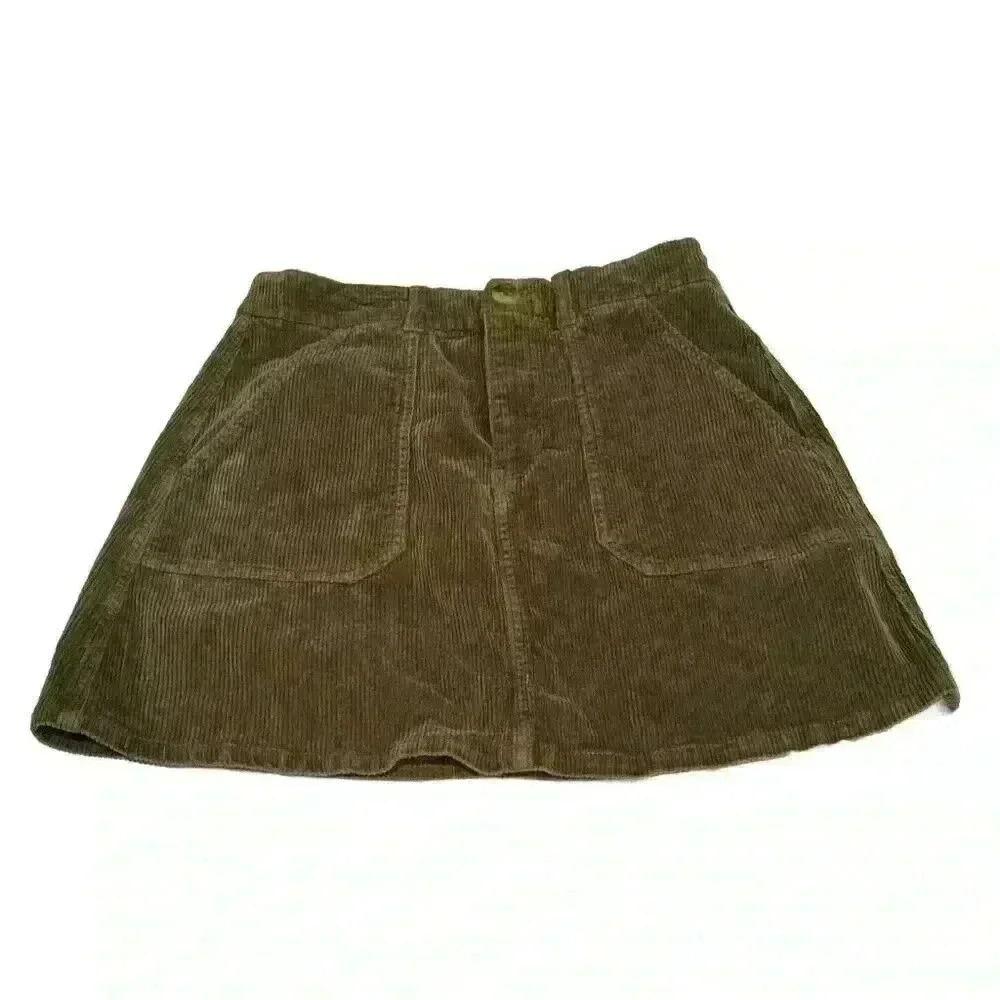 AE Olive Green Corduroy Patch Pocket Mini Skirt